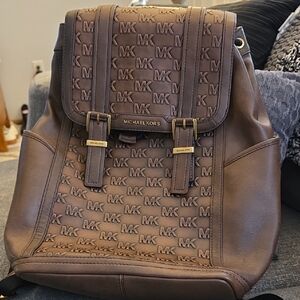 Michael Kors Brown Leather MK Logo Backpack Mens Or Womens.